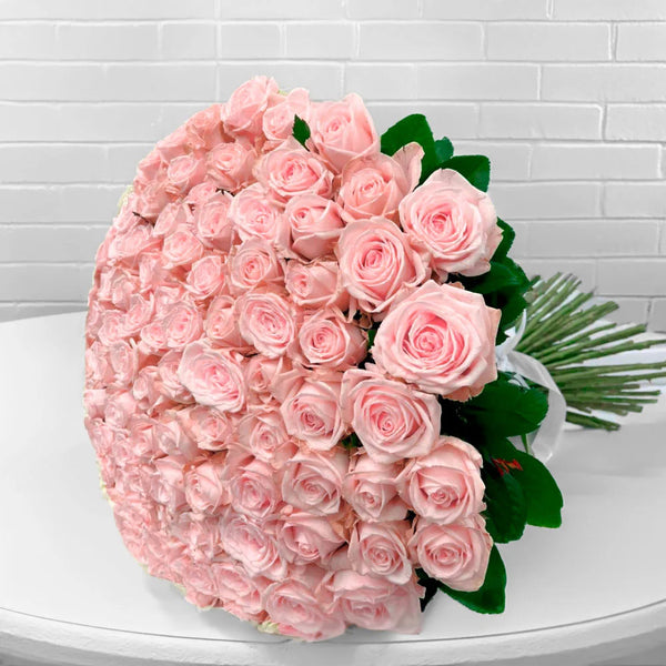 100 Pink Roses Bouquet | Long Stem | Wrapped