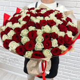100 Red & White Roses "Harmony in Bloom"