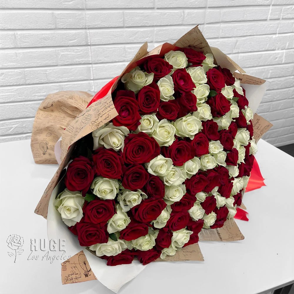 100 Red & White Roses "Harmony in Bloom"