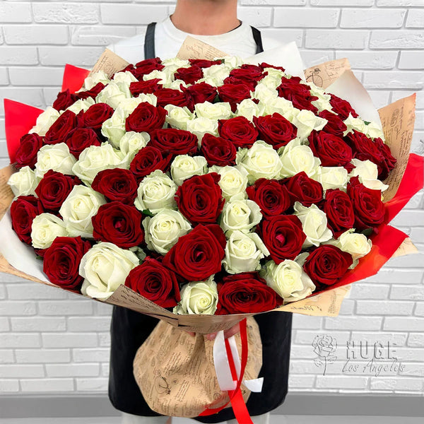 100 Red & White Roses "Harmony in Bloom"