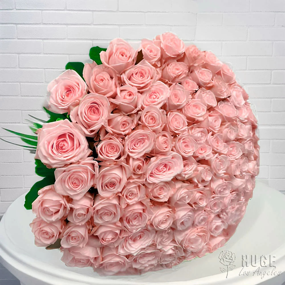 100 Pink Roses Bouquet | Long Stem | Wrapped