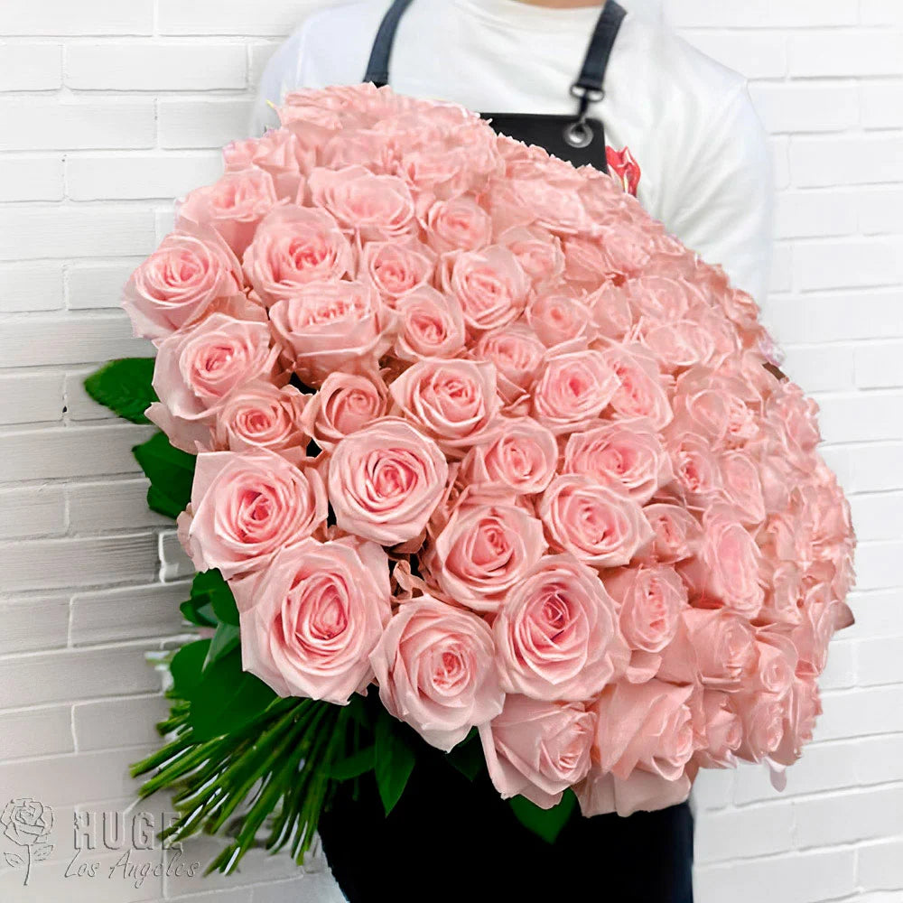 100 Pink Roses Bouquet | Long Stem | Wrapped