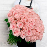 100 Pink Roses Bouquet | Long Stem | Wrapped