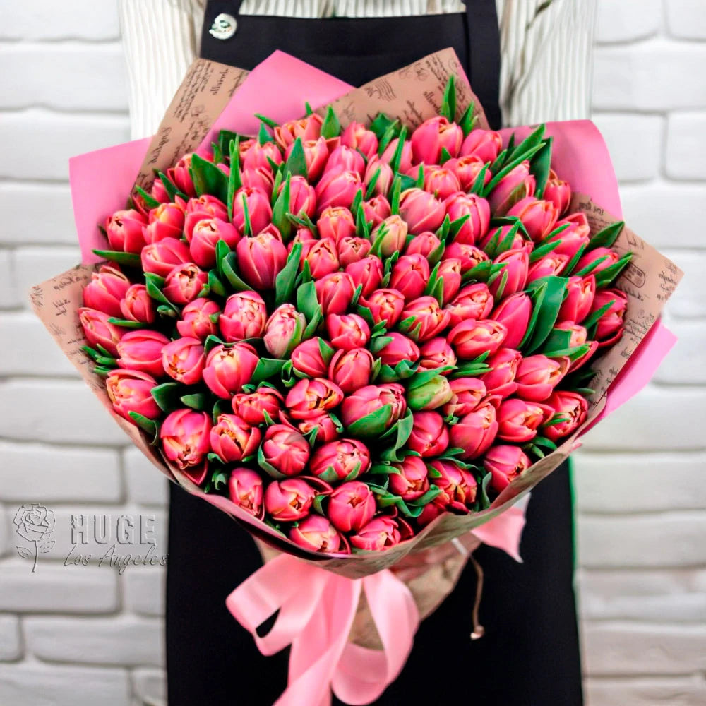 100 Double Tulips Wrapped Bouquet