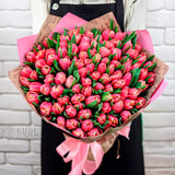 100 Double Tulips Wrapped Bouquet