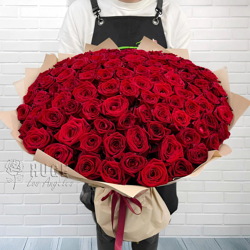100 Red Roses | Wrapped Bouquet | Long Stem