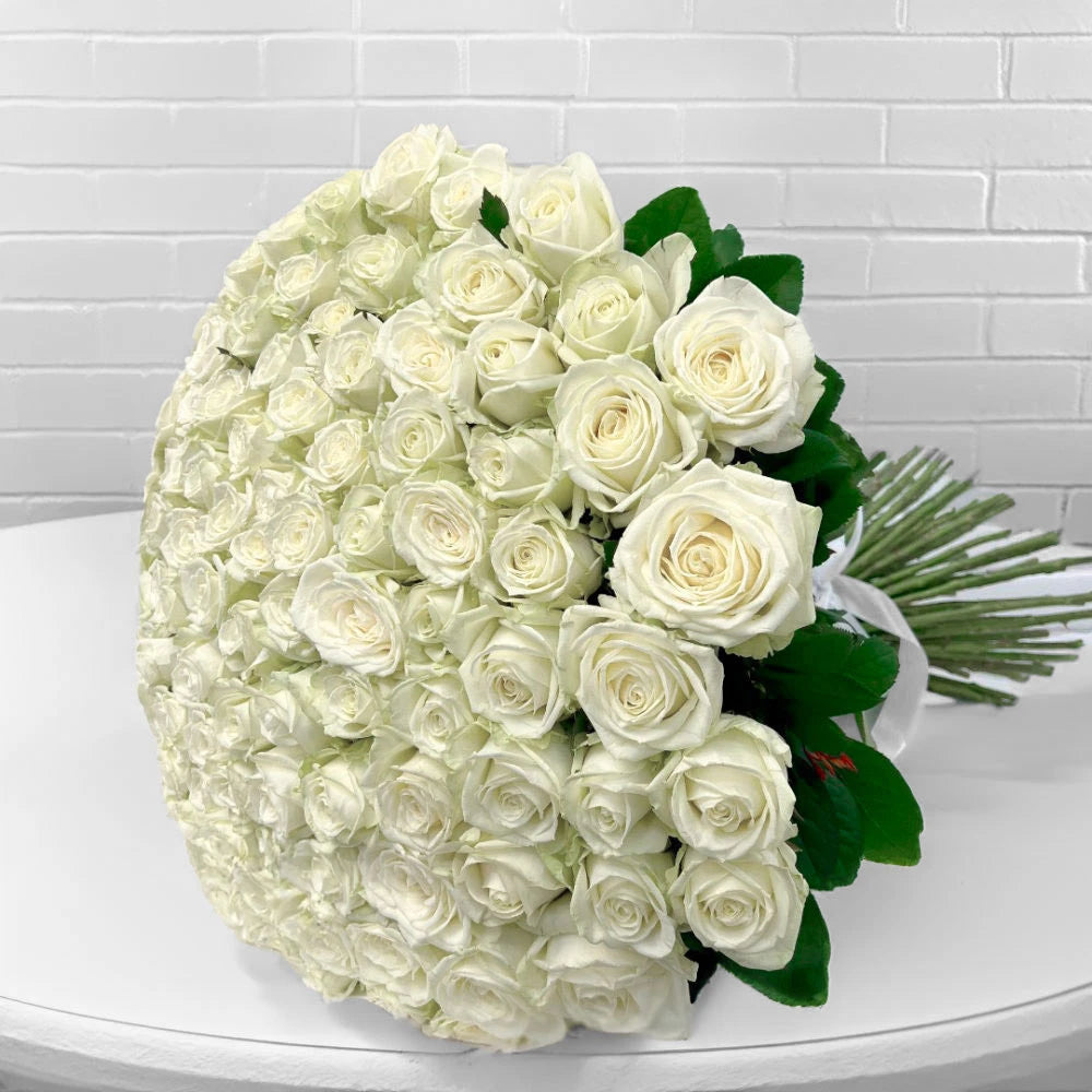 Buy 100 White Roses "Pure Harmony" Bouquet