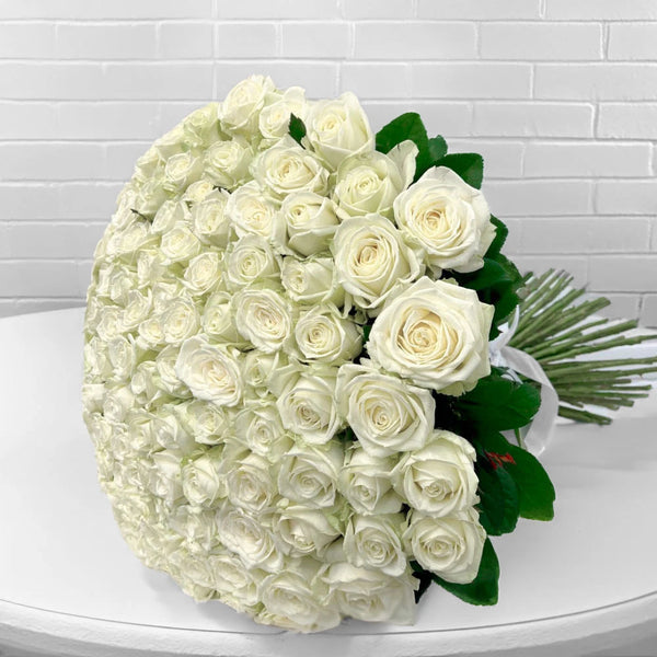 Buy 100 White Roses "Pure Harmony" Bouquet