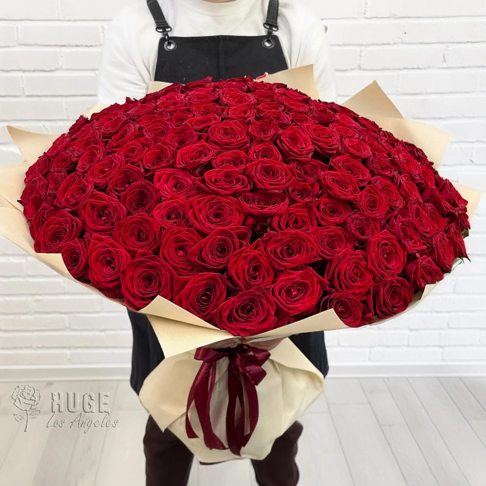 150 Wrapped Red Roses "Velvet Embrace"