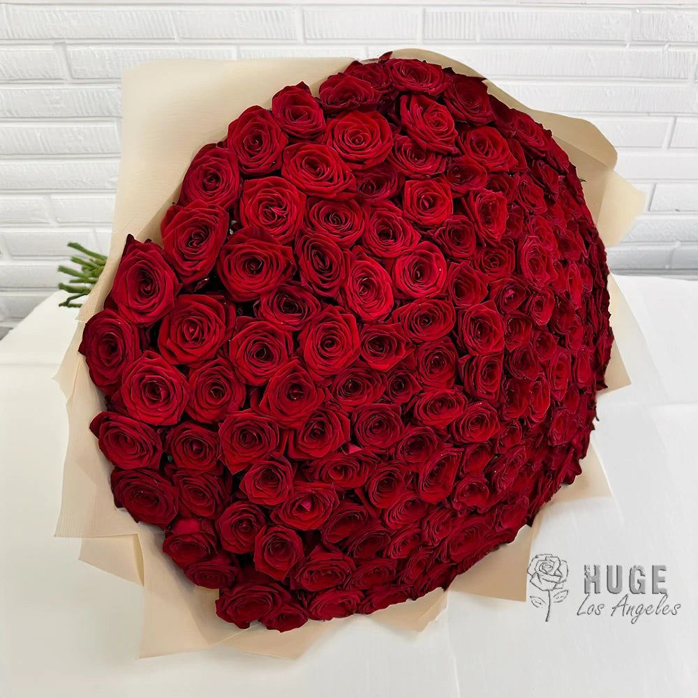 150 Wrapped Red Roses "Velvet Embrace"