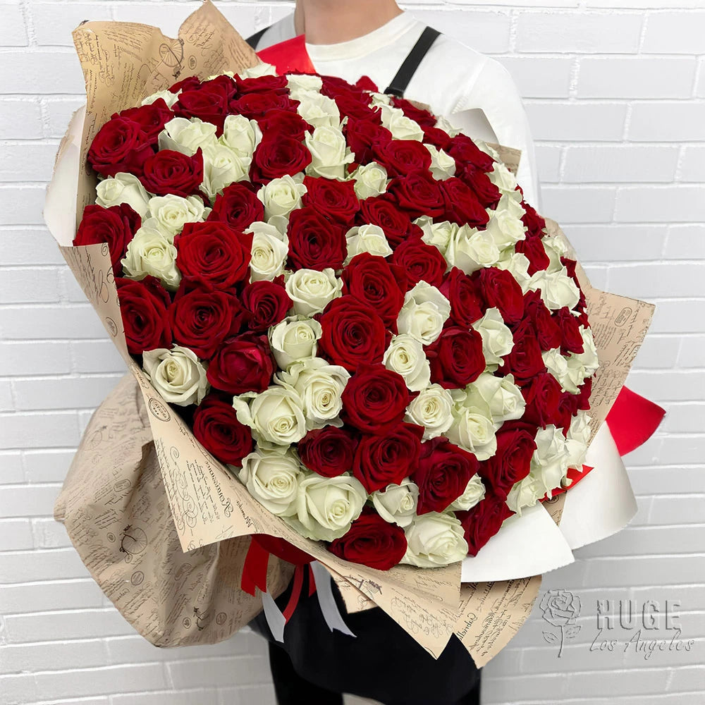 150 Red & White Roses | Chessboard Charm