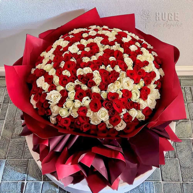 500 Count Roses 500 Red & White Rose Elegance – Huge Bouquets