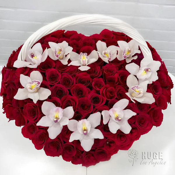 Passion and Purity Orchid Rose Basket