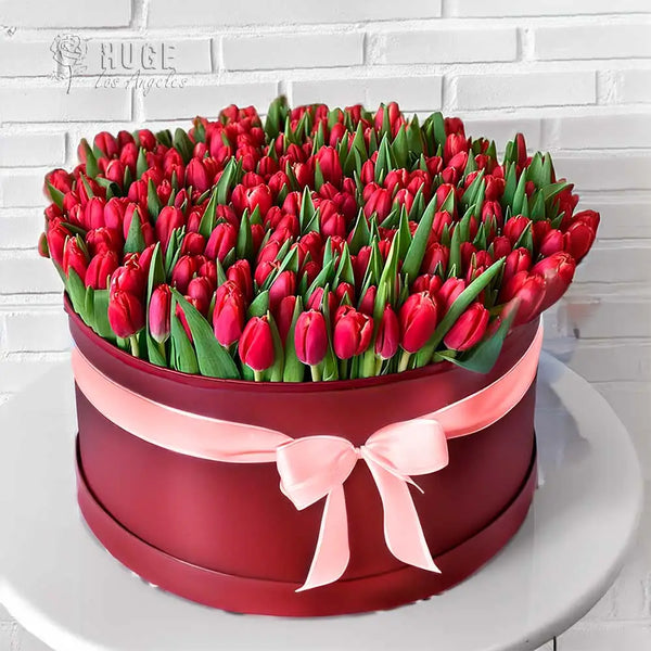 Luxurious Crimson Tulip Hatbox