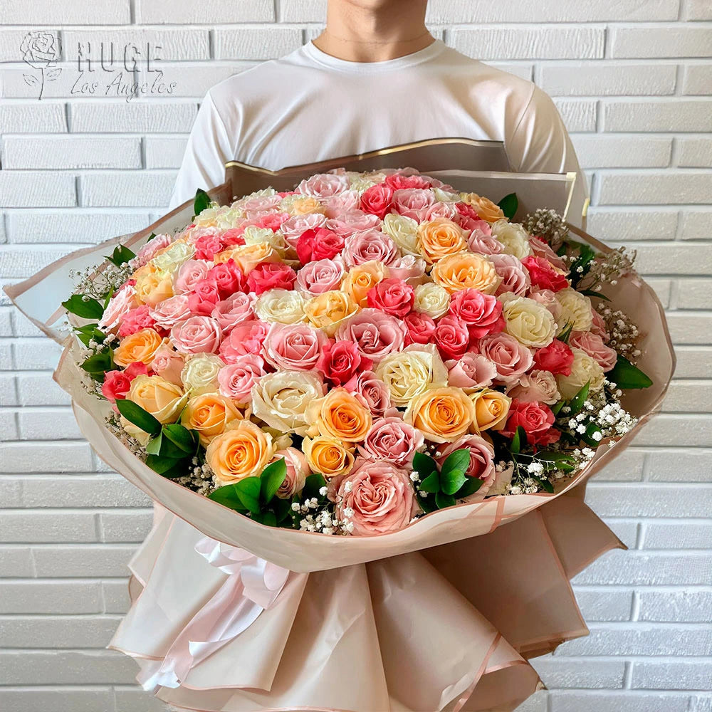 Huge Bouquet of Faux colorful roses long deals stemmed