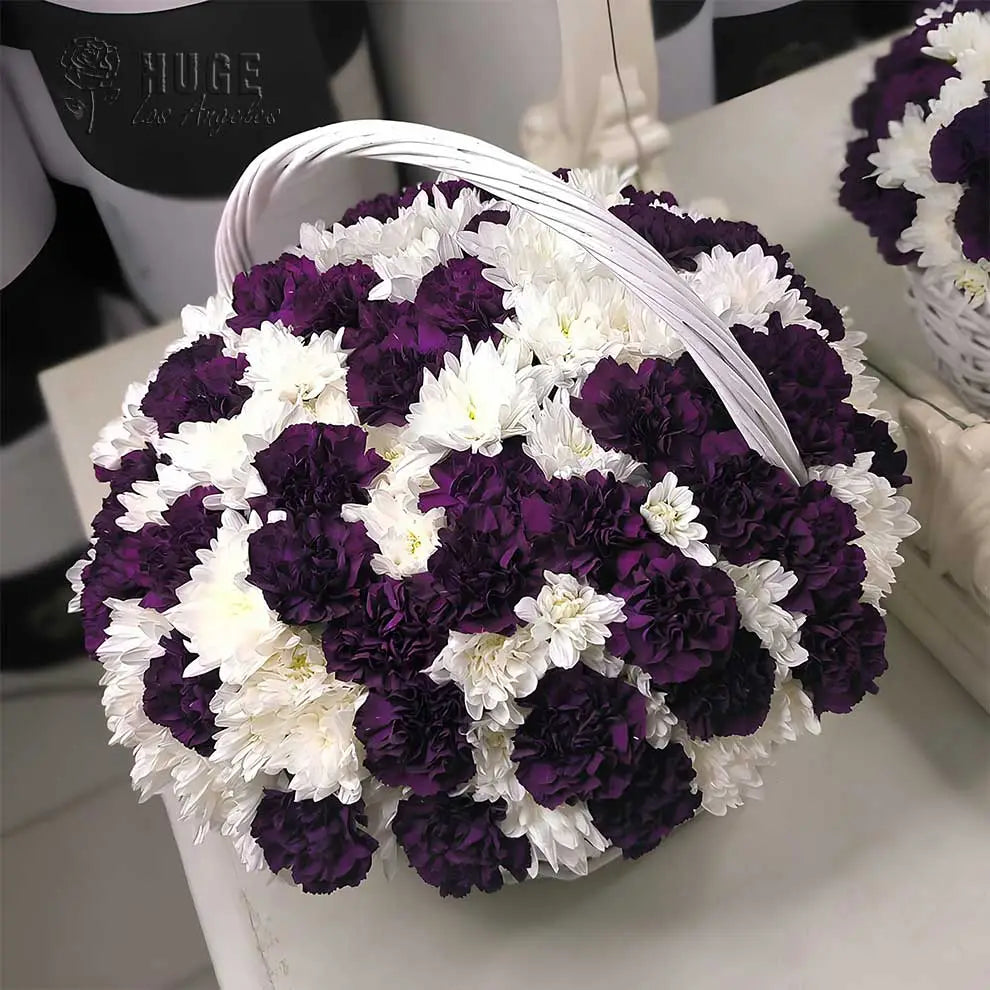 Purple & White Carnation Basket