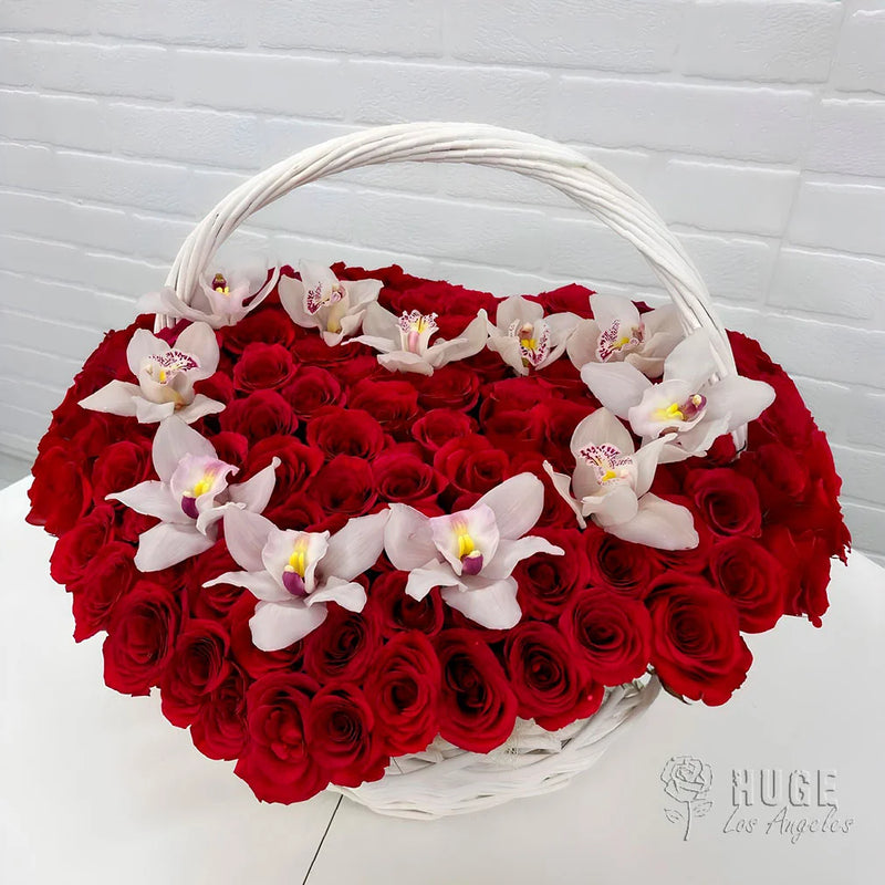 Passion and Purity Orchid Rose Basket