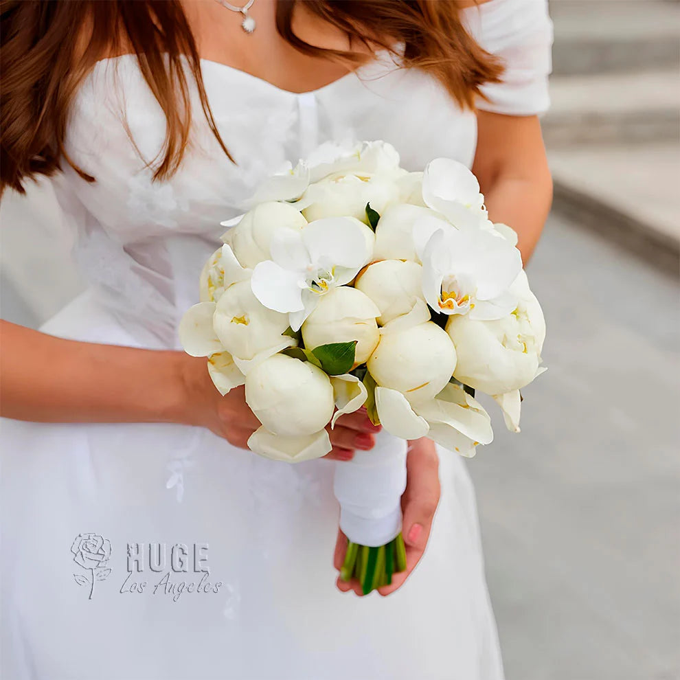 White Peony Orchid Wedding Bouquet