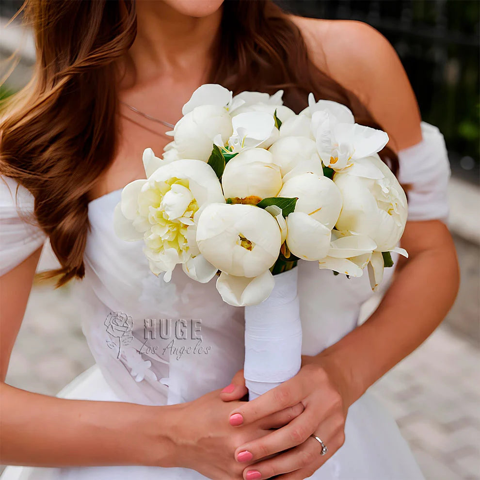 White Peony Orchid Wedding Bouquet