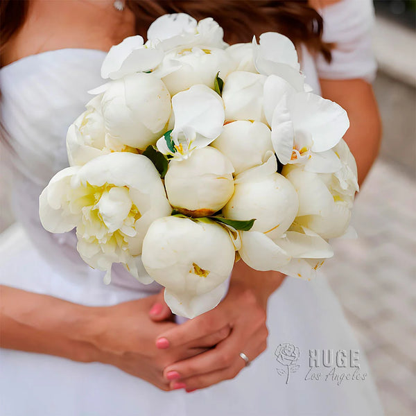 White Peony Orchid Wedding Bouquet