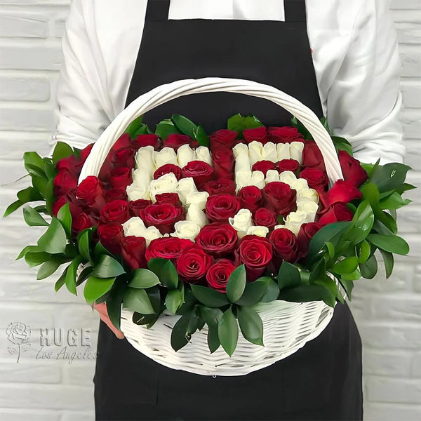 Elegant 55th Heart Rose Basket – Huge Bouquets
