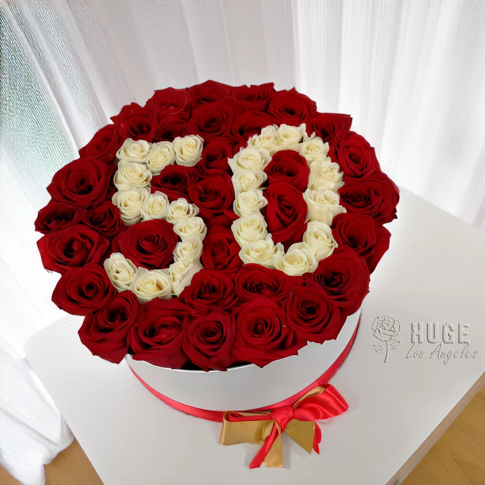Red and White Roses Box with Numbers