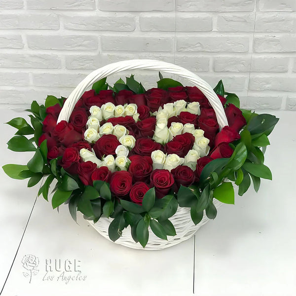 Elegant 55th Heart Rose Basket