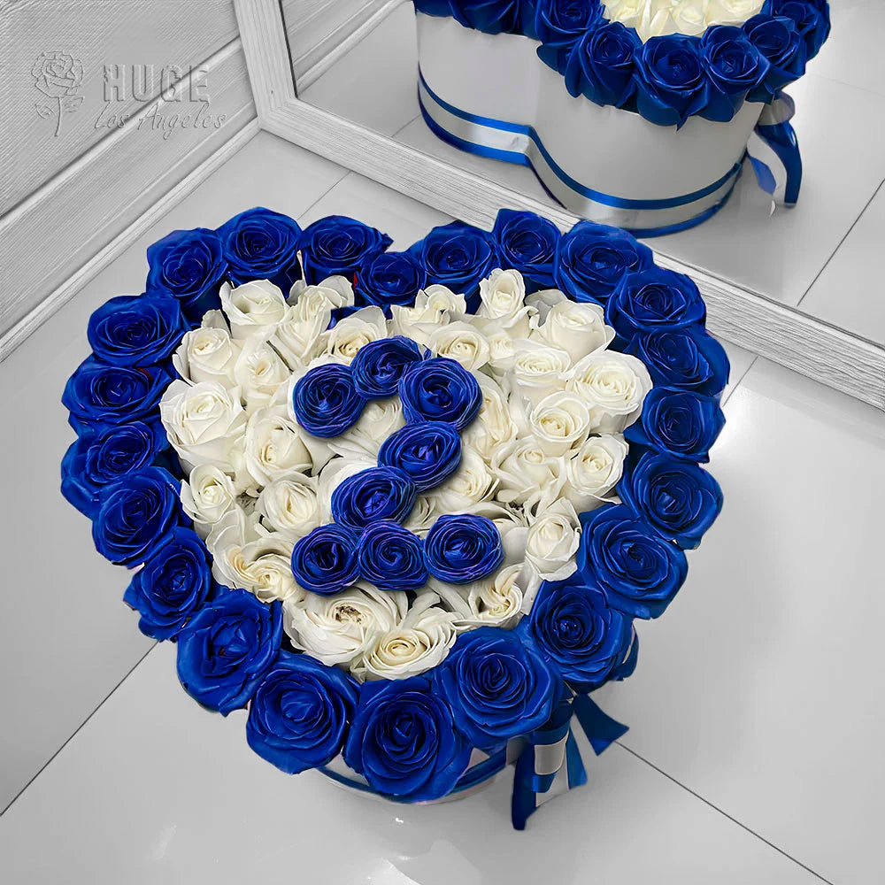Heart-Shaped Rose Box - Blue & White Roses – Huge Bouquets