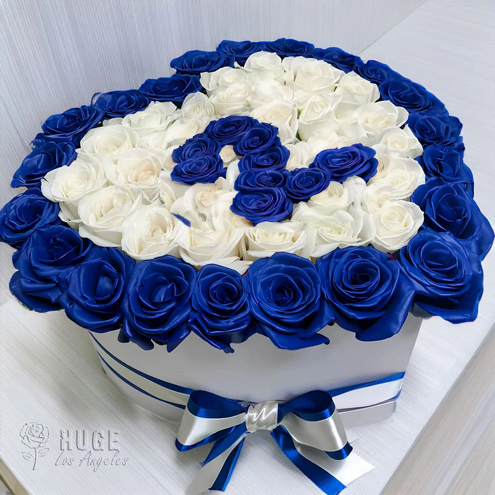 Heart-Shaped Rose Box - Blue & White Roses