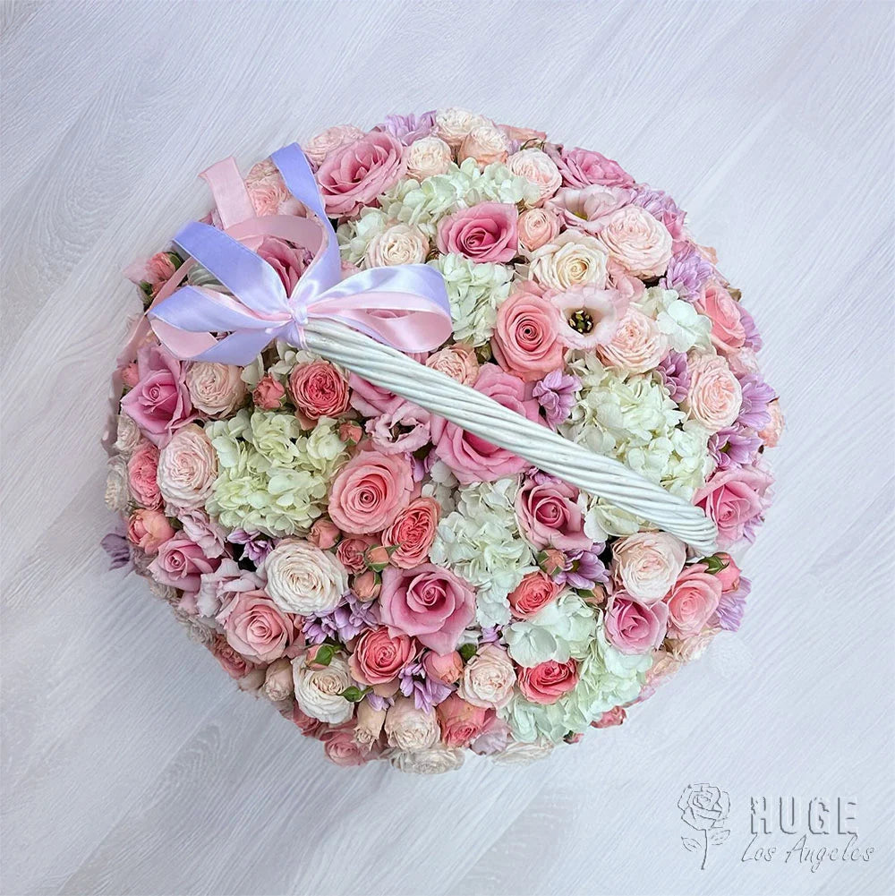 Stunning Mixed Roses Basket "Blushing Charm"