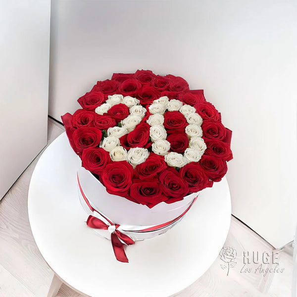 50 Red & White Roses Boxed Arrangement