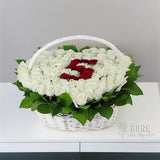 100 White Roses in Wicker Basket | Elegant Gift